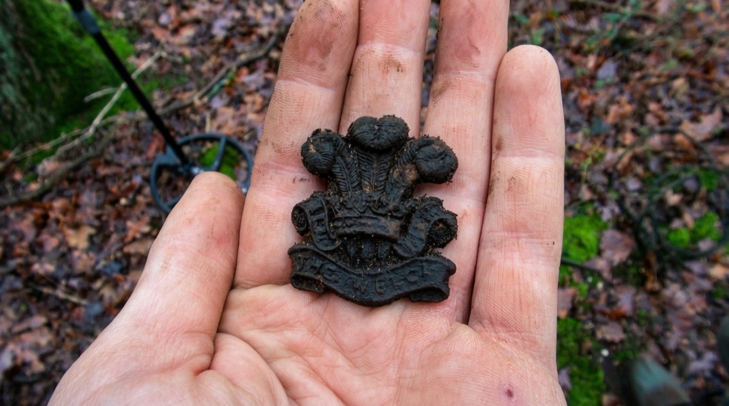Hidden WWII foxholes yield a Welsh regiment badge