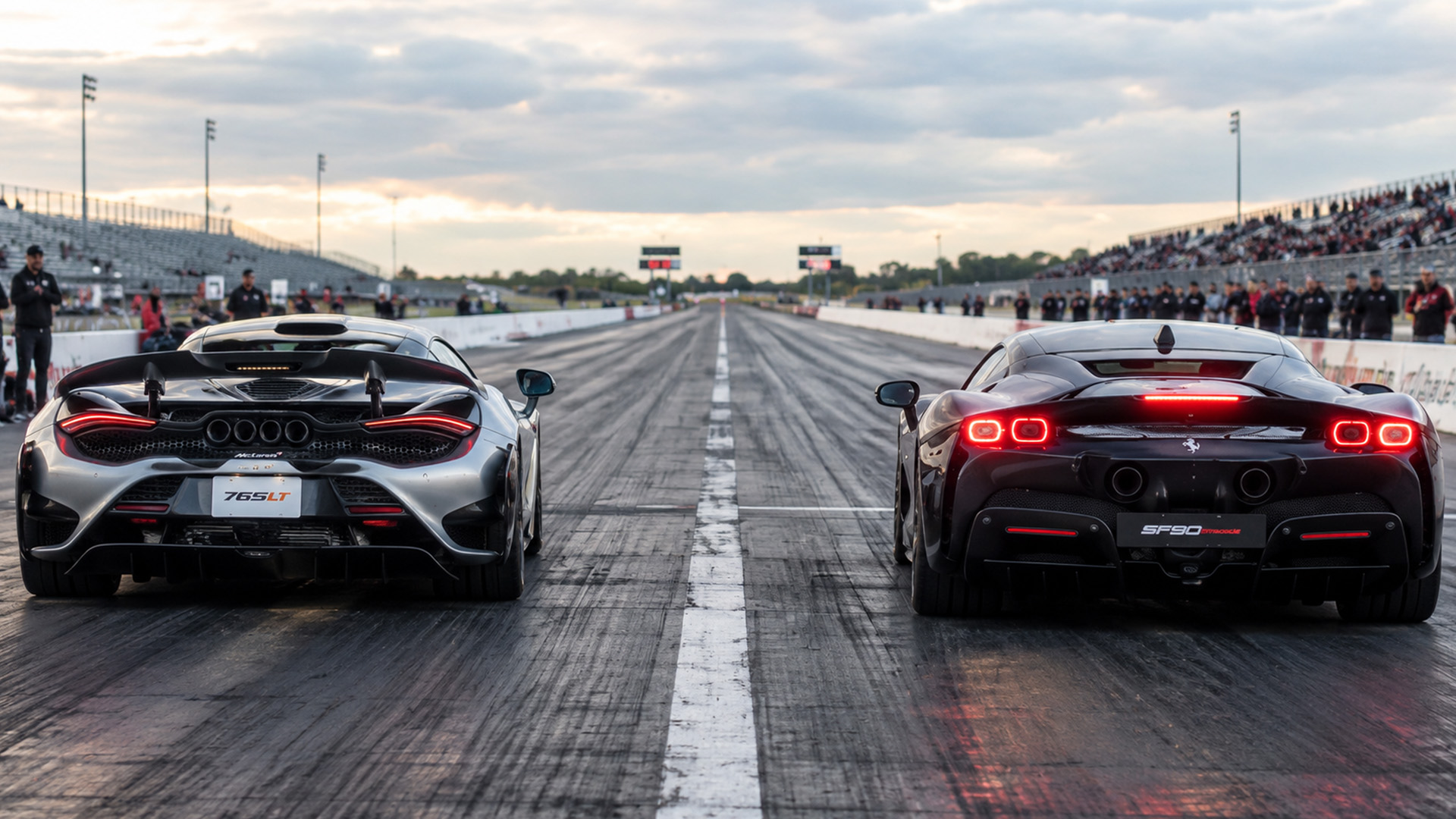 SF90 launches hard against the McLaren 765LT in drag race