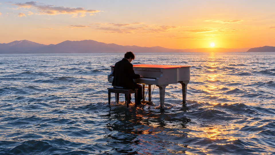 Lakeside piano performance delivers cinematic energy