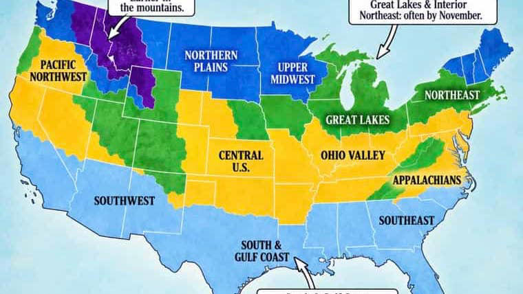 New map shows when to expect the first snowfall of the season in your ...