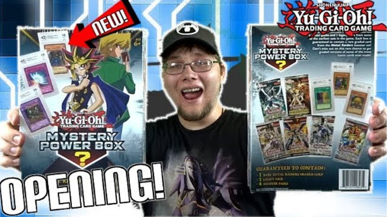 Walmart mystery power box unboxing with a graded Yu-Gi-Oh card inside