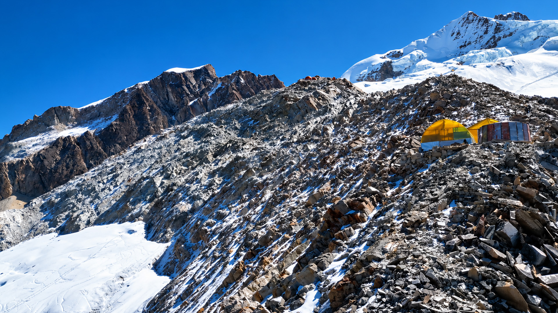 Reaching this mountain camp requires a difficult climb