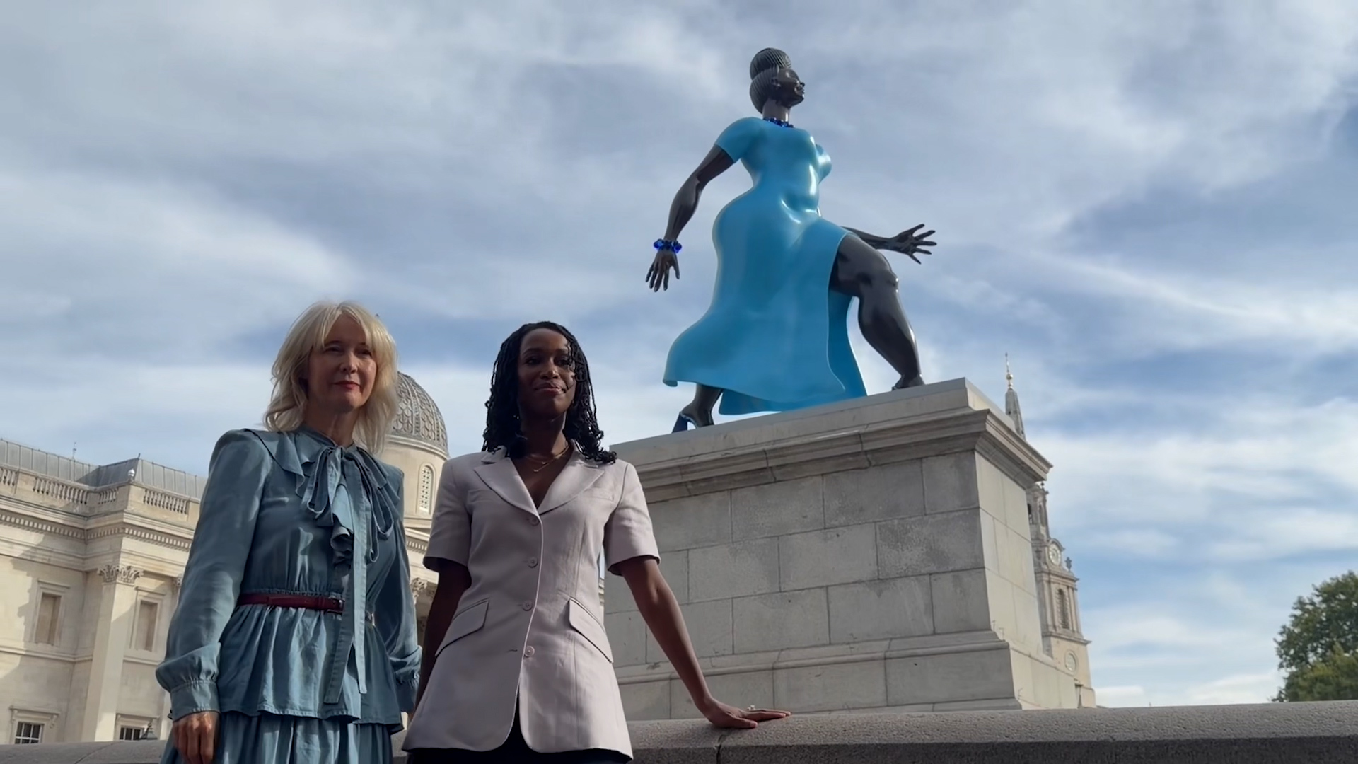 Huge Lady In Blue Statue Unveiled In Trafalgar Square