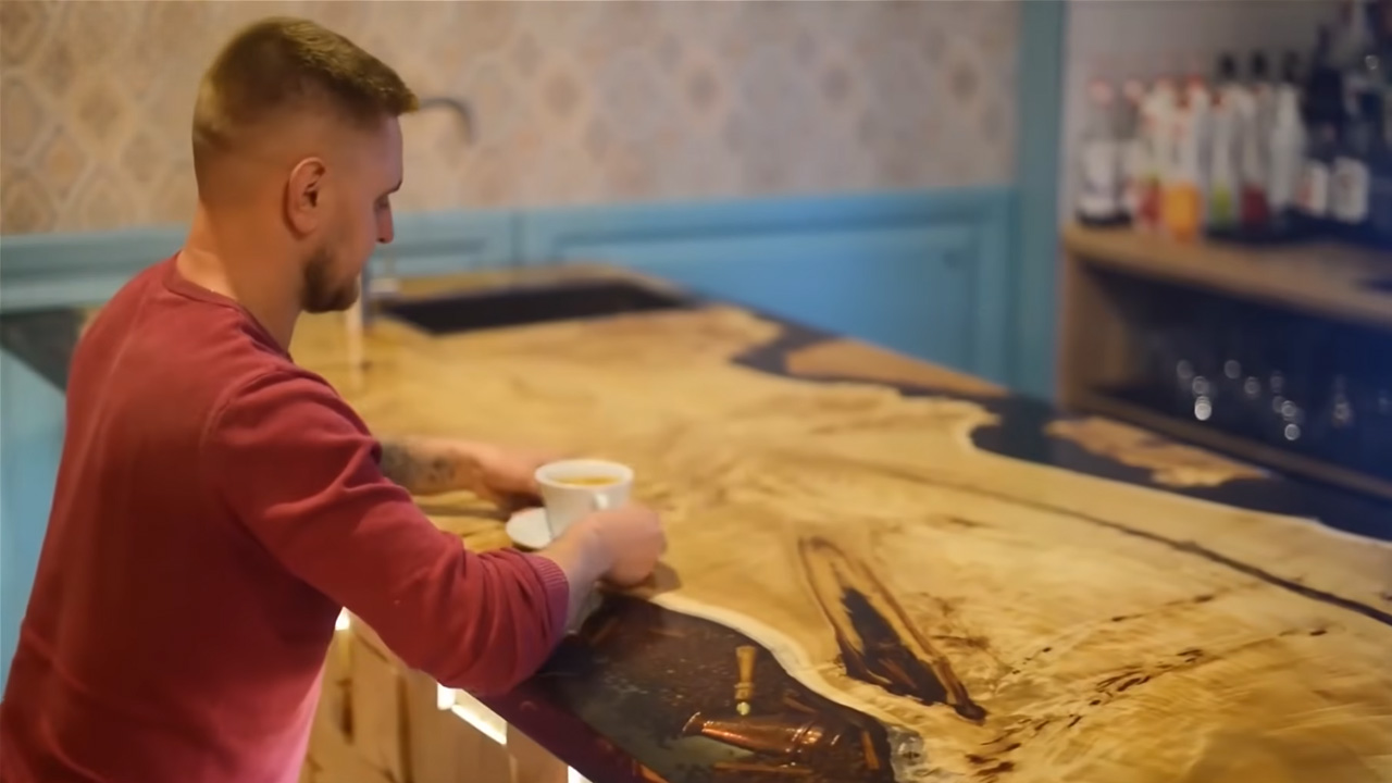 Transforming a giant mountain poplar slab into a custom coffee-themed ...