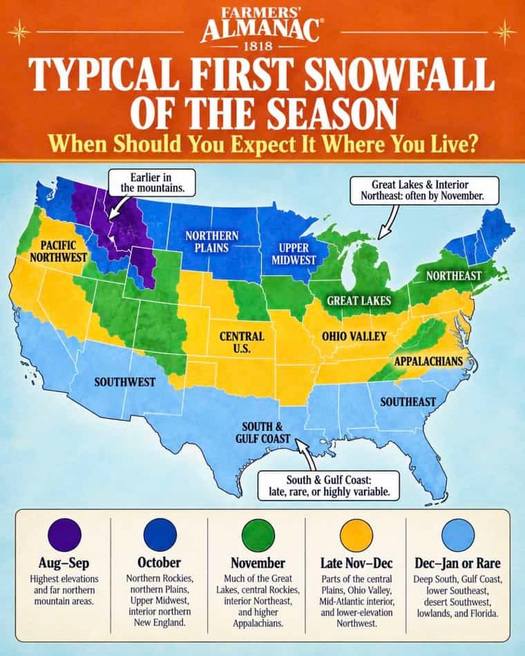 When will it snow? Farmers’ Almanac maps first snowfall