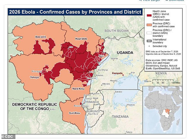 The above graphic from the CDC shows areas in the DRC where Ebola cases have been detected
