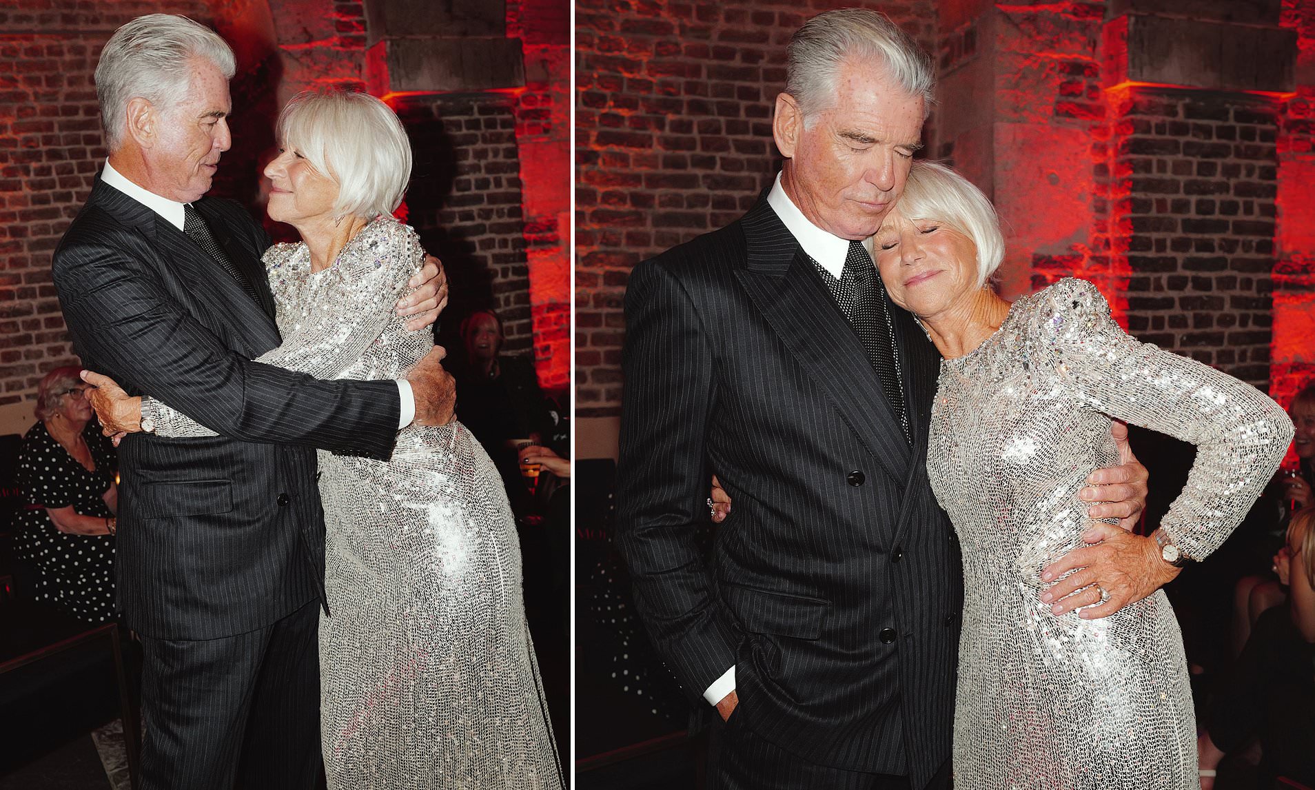 Helen Mirren cuddles up to pal Pierce Brosnan in sweet moment at MobLand afterparty