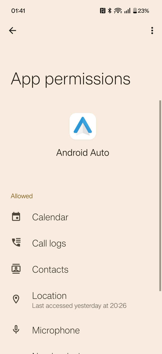 App permissions of Android Auto.