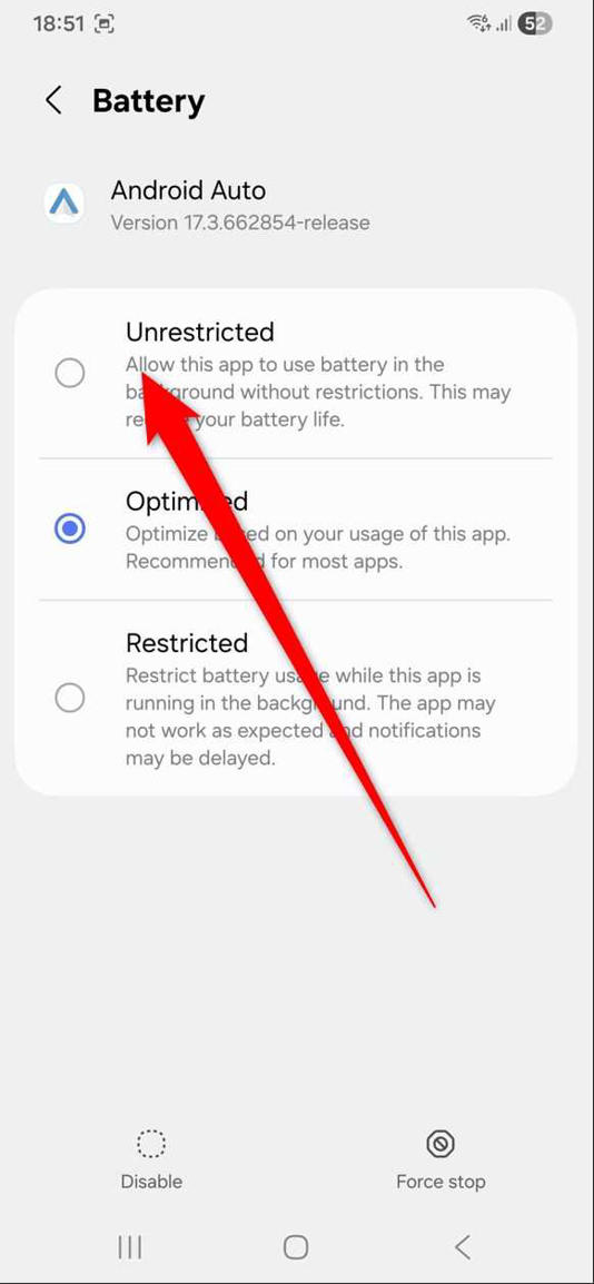 The battery usage of Android Auto.