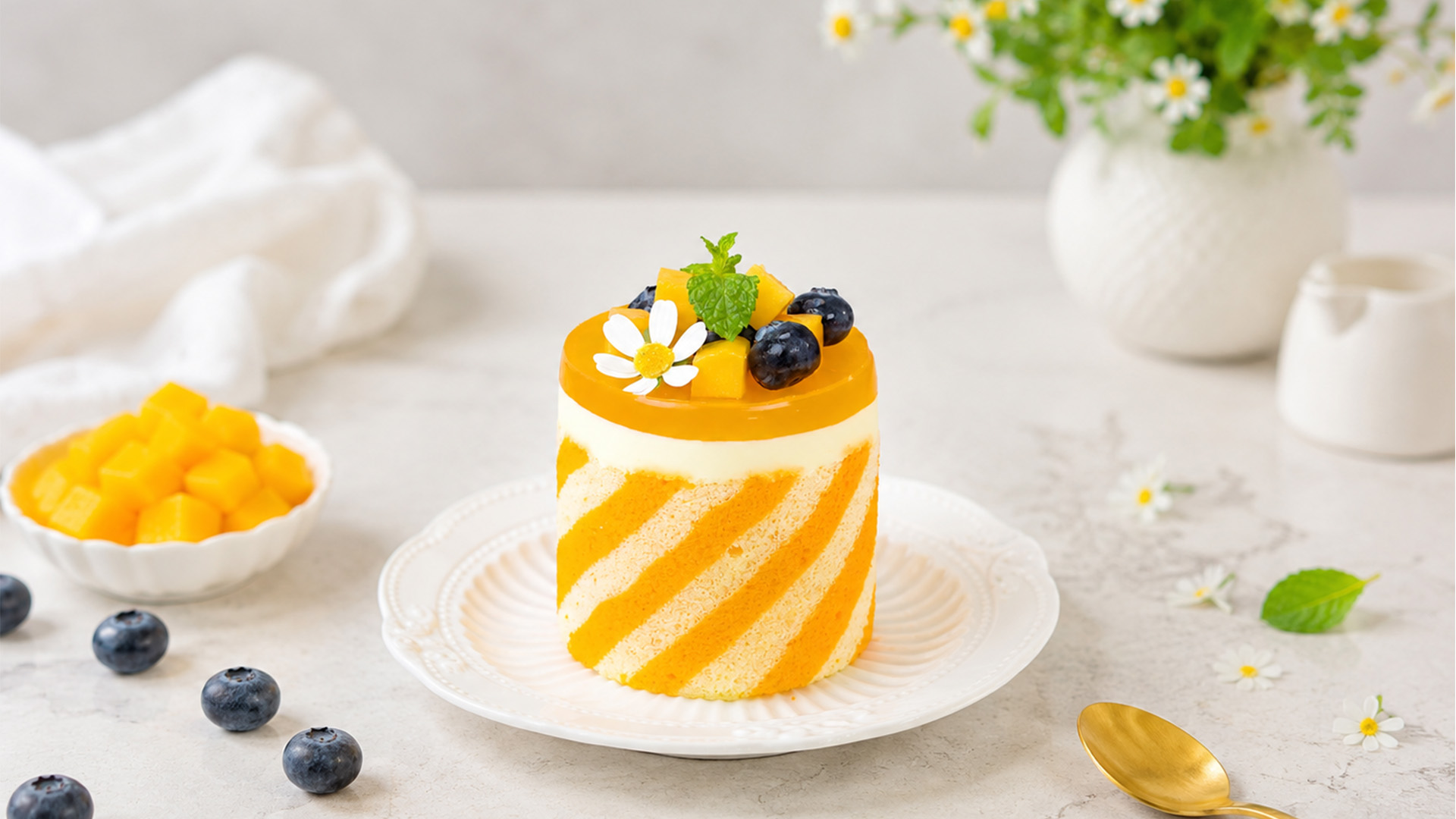 A closer look at this mango striped cake