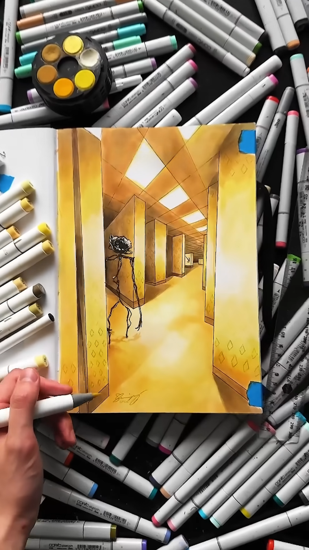 What is the easiest way to draw backrooms art?