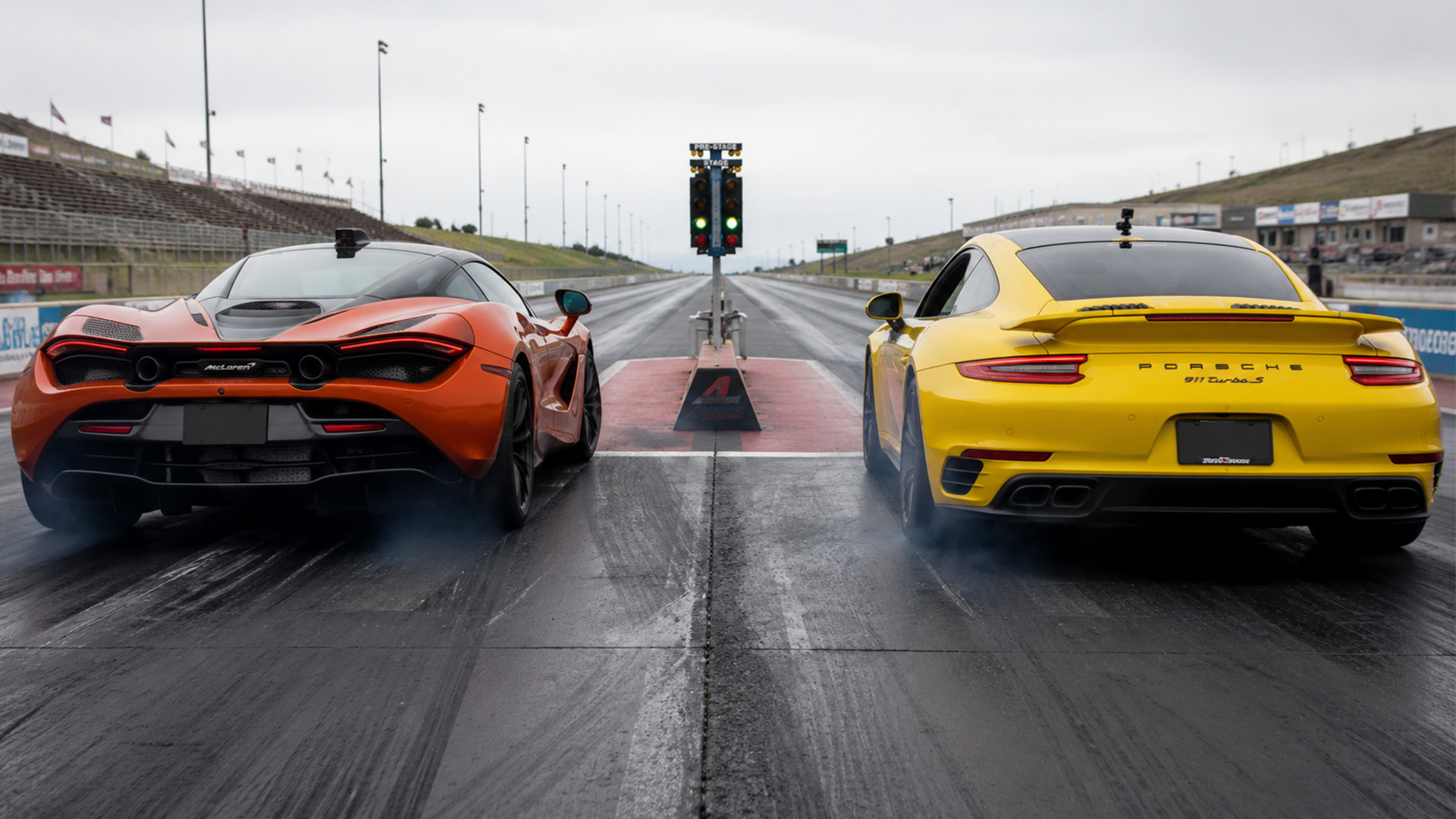 Stock McLaren 720S faces high power Porsche Turbo S drag race