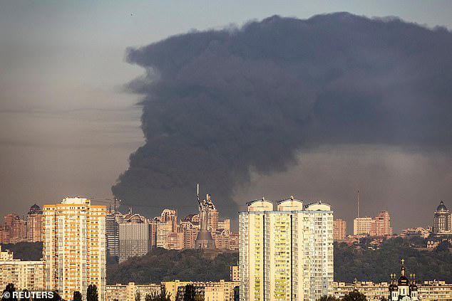 Dark smoke rose into the sky above Kyiv on Saturday morning after a third day of Russian strikes