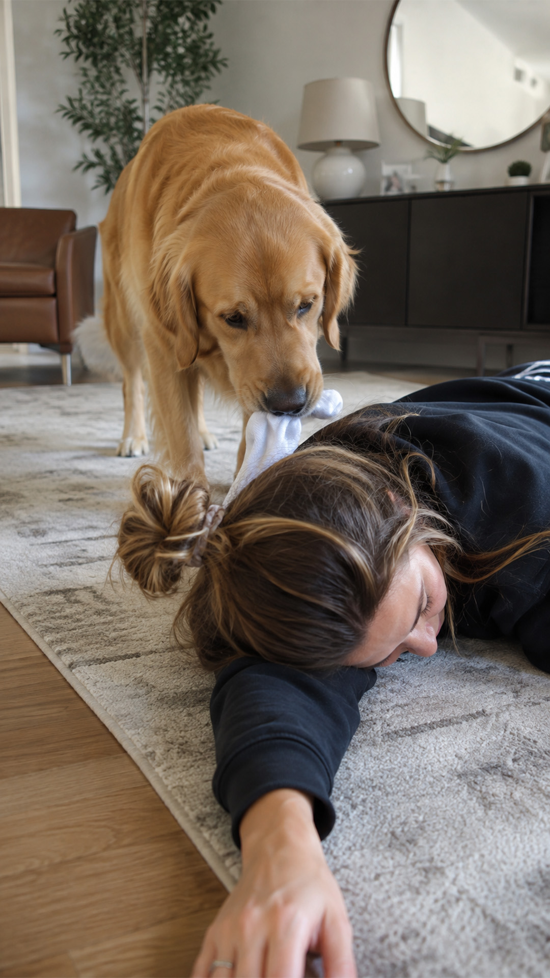 Golden retriever starts emergency sock rescue