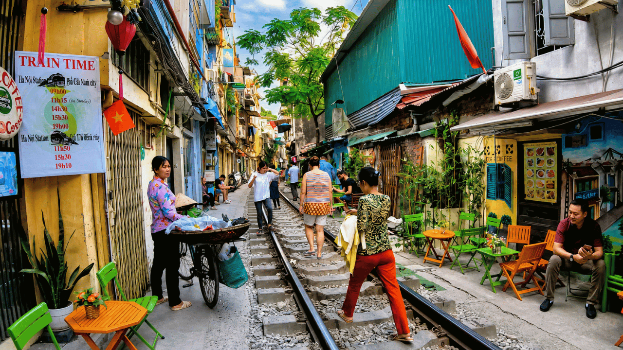 Hanoi train street where daily life meets the railway (4K)