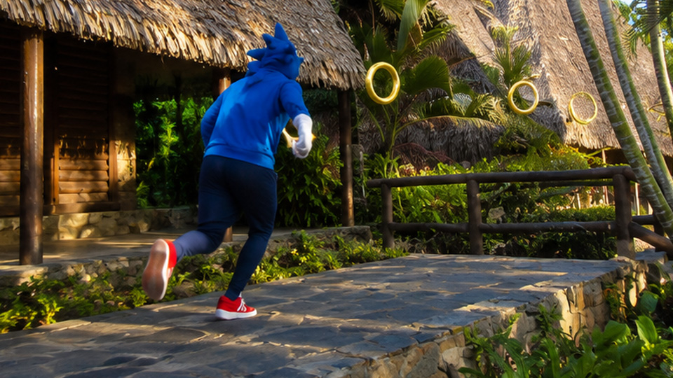 Sonic races through obstacles at full speed