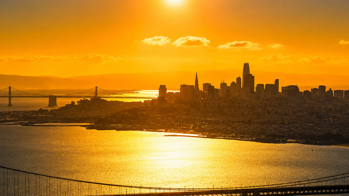 San Francisco glows beneath a golden sunset