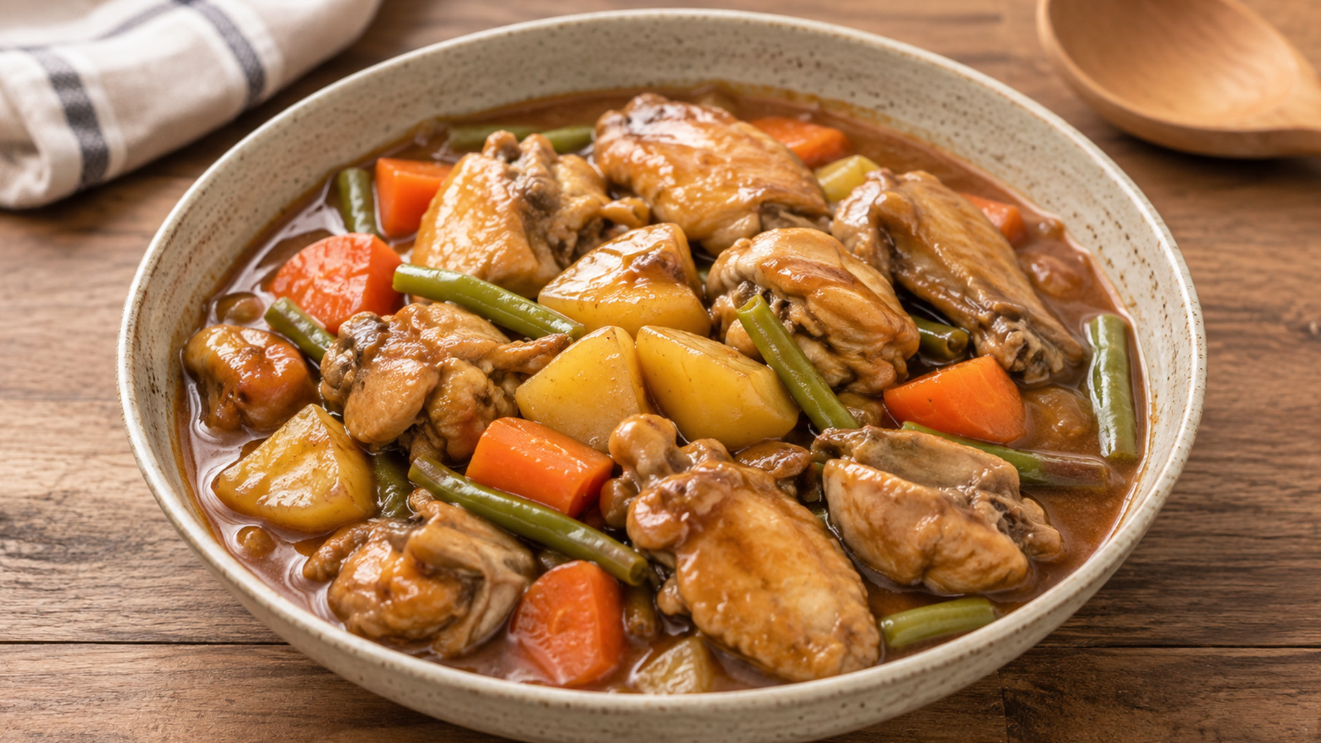 A comforting chicken stew with a savory tomato sauce