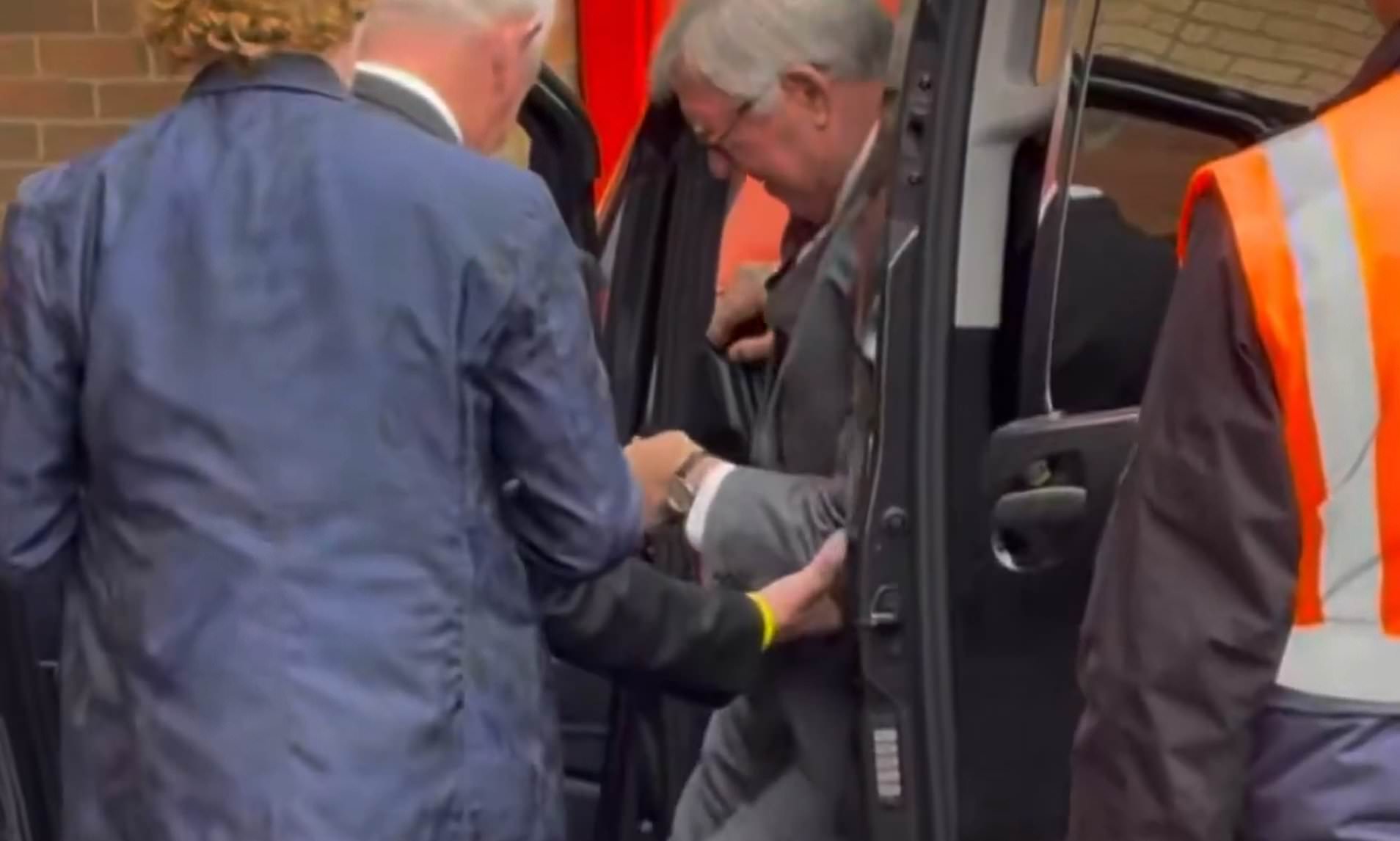 Ferguson enters Old Trafford with lower left foot in a protective boot ahead of Man Utd vs Ipswich