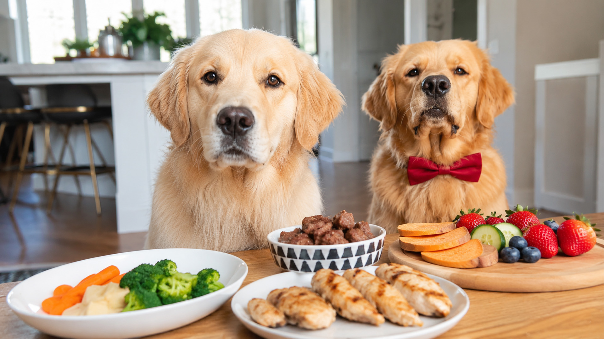 Golden retriever and wife review dinner