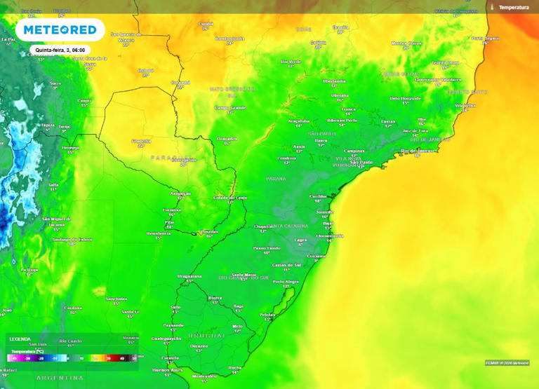 Previsão das temperaturas mínimas para a quinta-feira, 3 de setembro.