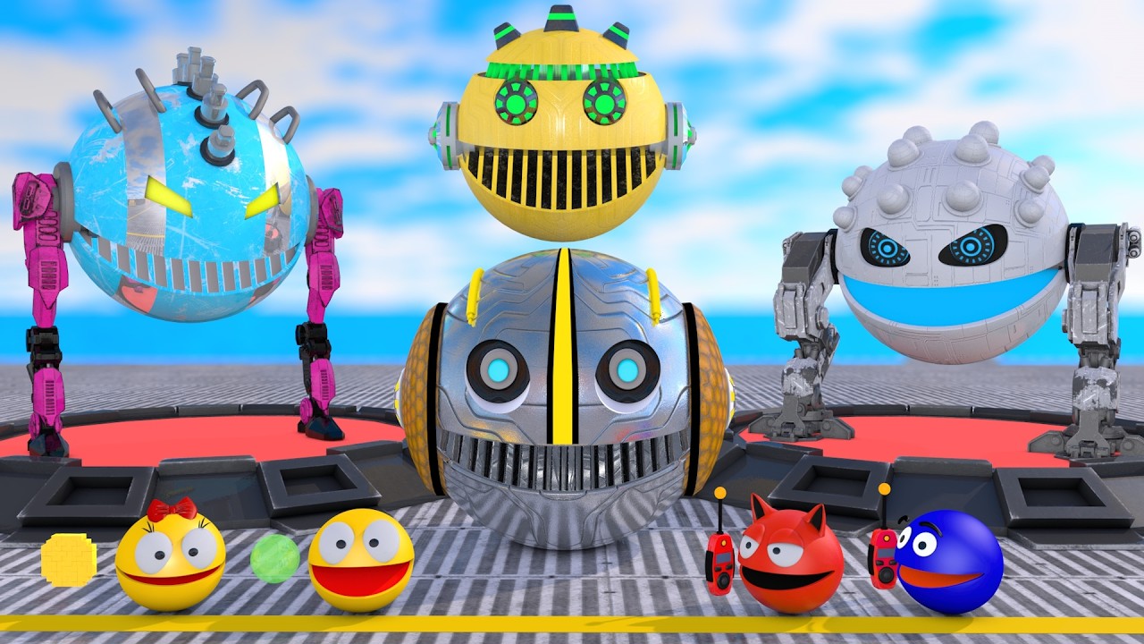 Pacman teams up with the supercharged robot friends | Slime & pixel pellets