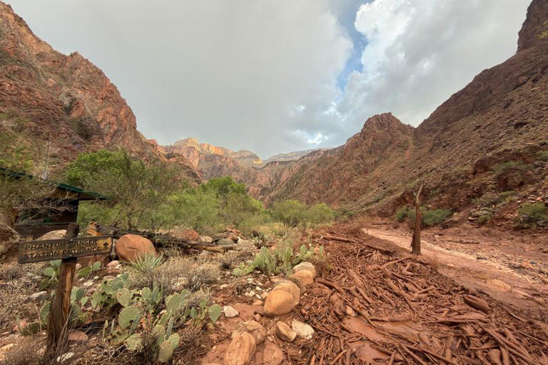 Bright Angel Creek near the Phantom Ranger Station in the Grand Canyon, Arizona, is seen after flash flooding from storms, Saturday, Aug. 29, 2026. (Parth Desai via AP)