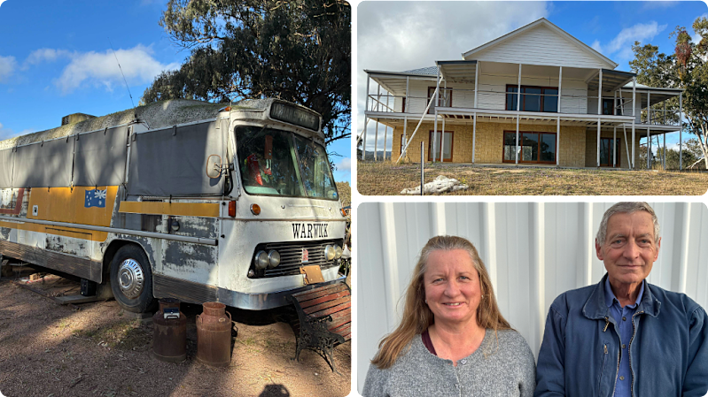 Sharron and Phil are living on a bus after their builder went bankrupt, leaving $700k home unfinished and uninhabitable