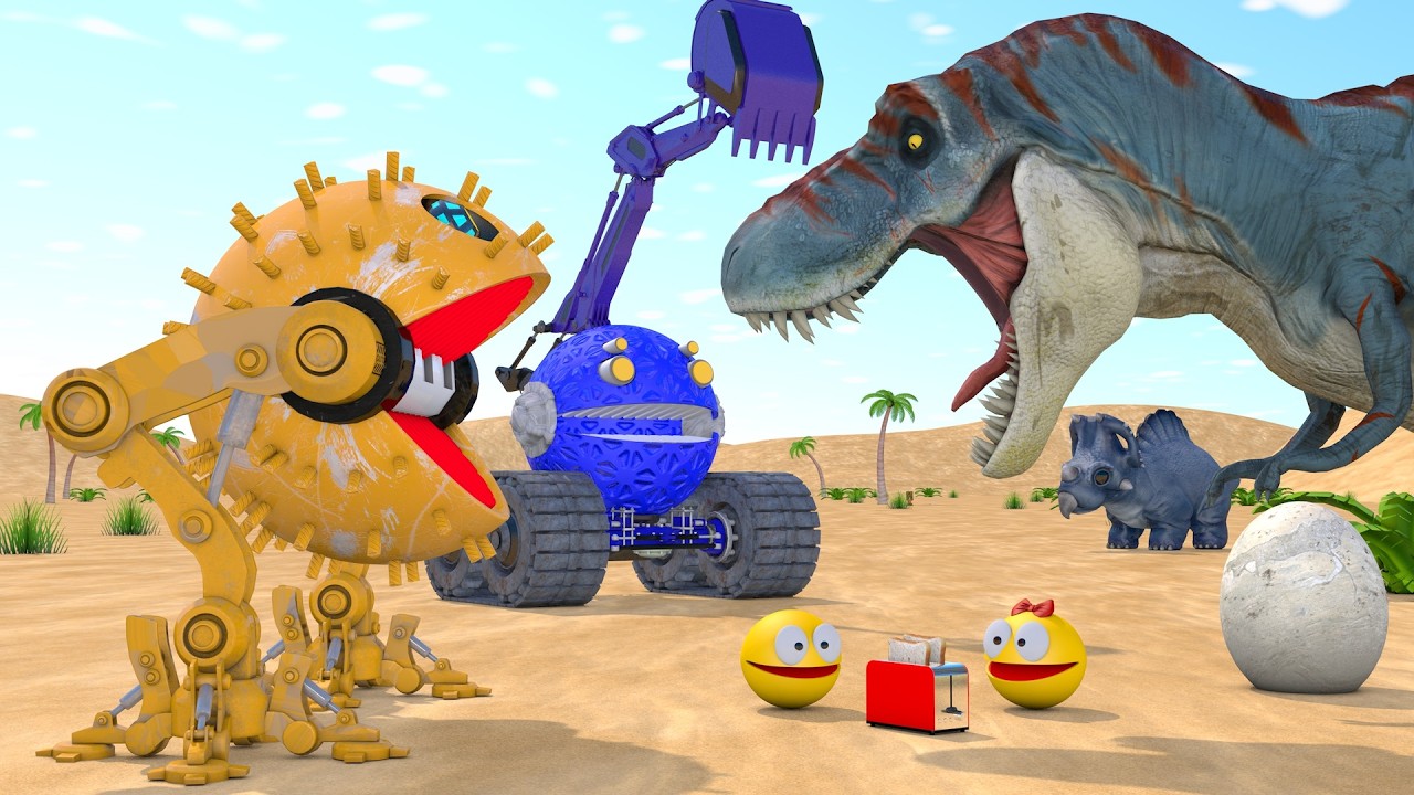 Pacman & excavator robot & walking robot | Toast cannon & dino lasso