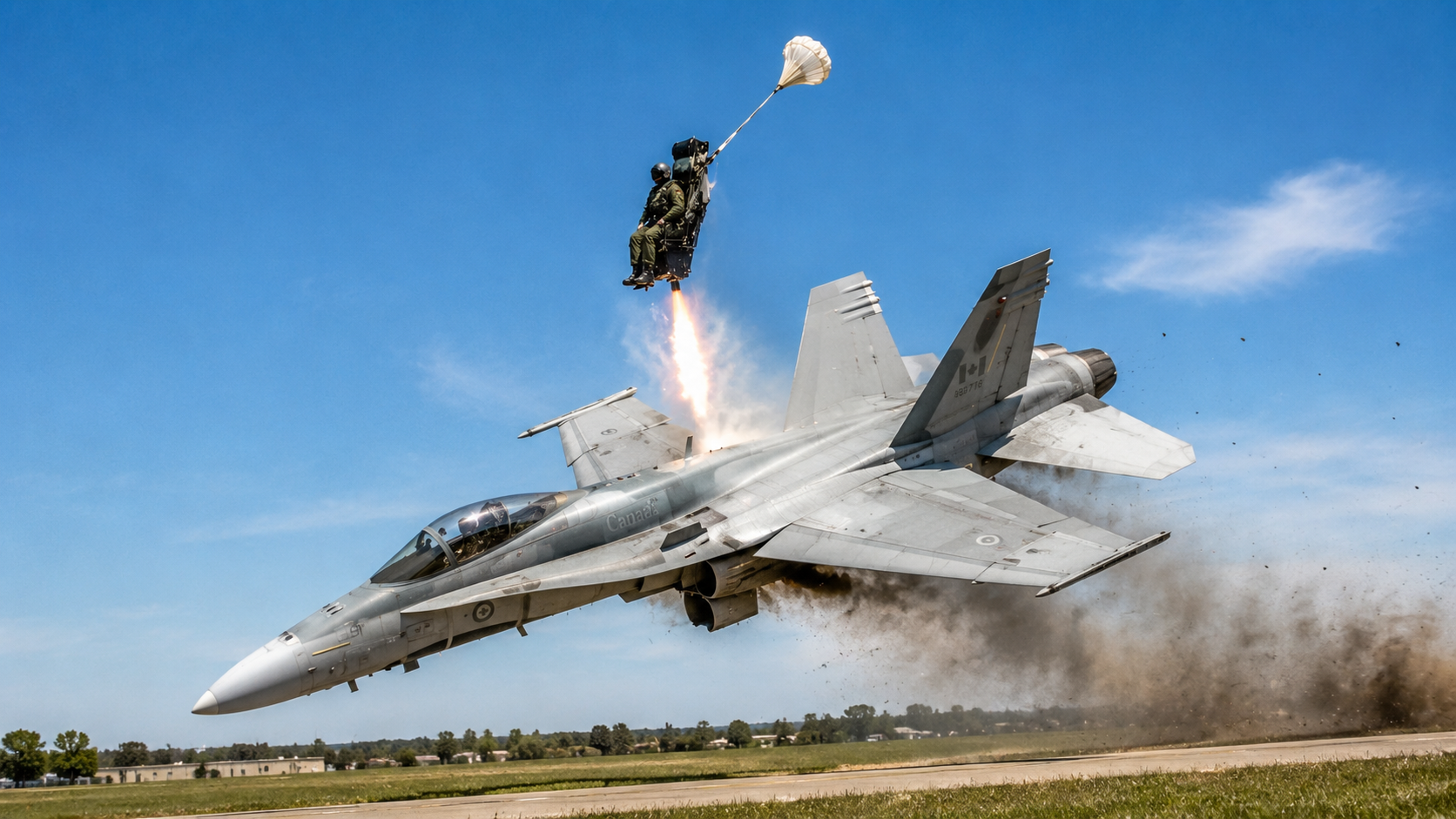 A CF-18 fell out of the sky. The pilot had seconds to get out