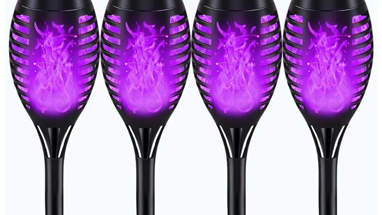 Walmart’s $24 purple flame solar torch lights give your yard an instant ...