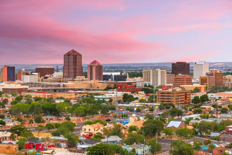 Albuquerque, New Mexico, USA downtown cityscape at twilight.