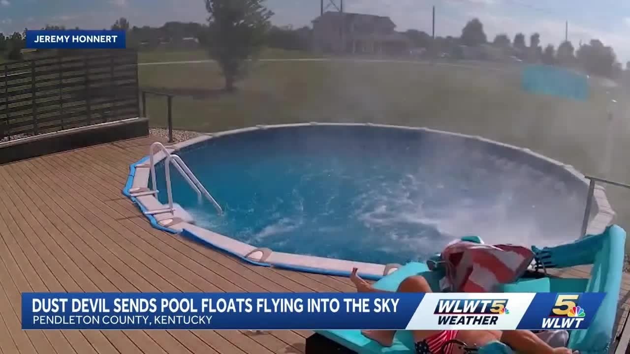 Dust devil sends pool floats soaring in Northern Kentucky