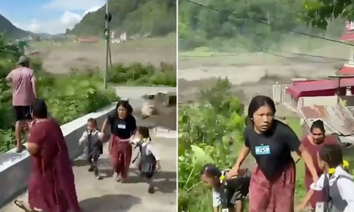 Người phụ nữ cứu hai em bé khỏi lũ quét ở Nepal trong gang tấc
