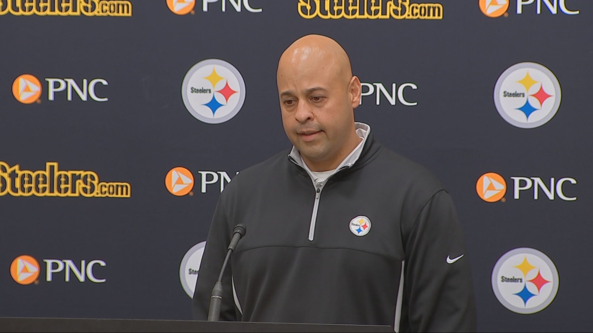 Omar Khan speaks with reporters after Steelers’ roster is released