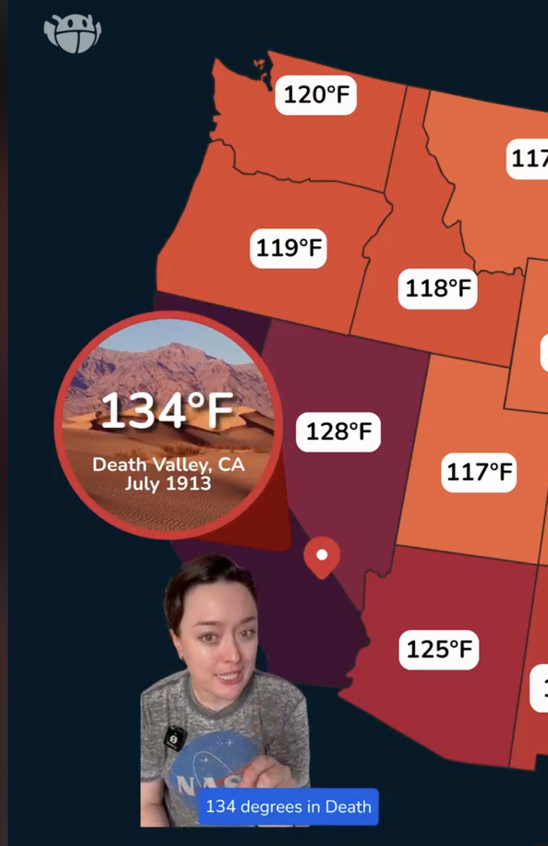 This map shows the hottest temperature ever recorded in each state