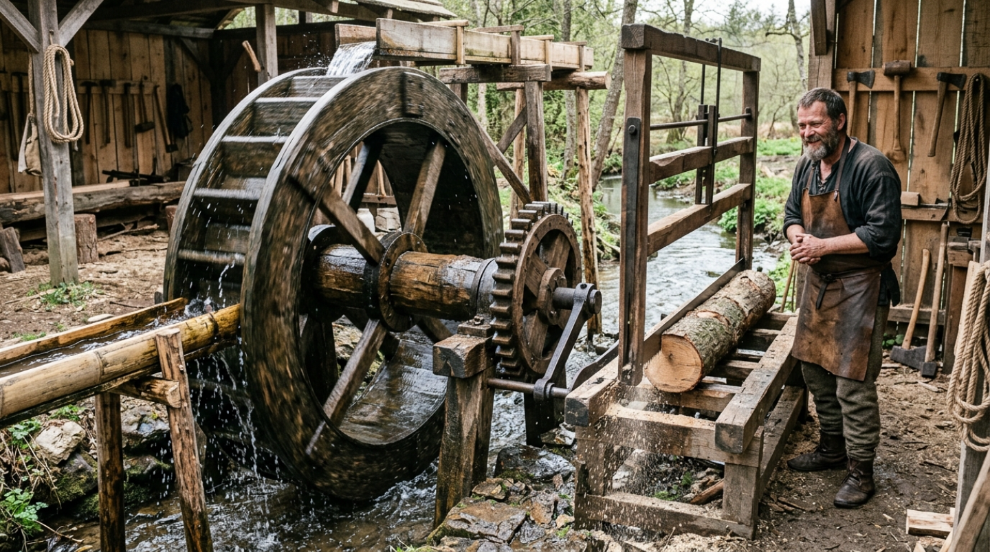 A medieval watermill finally powered his tools