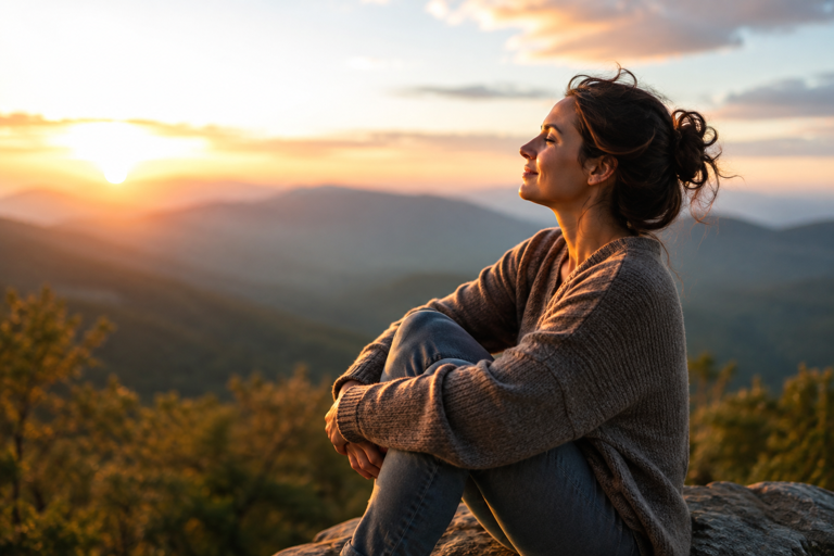 Woman relaxed on hilltop