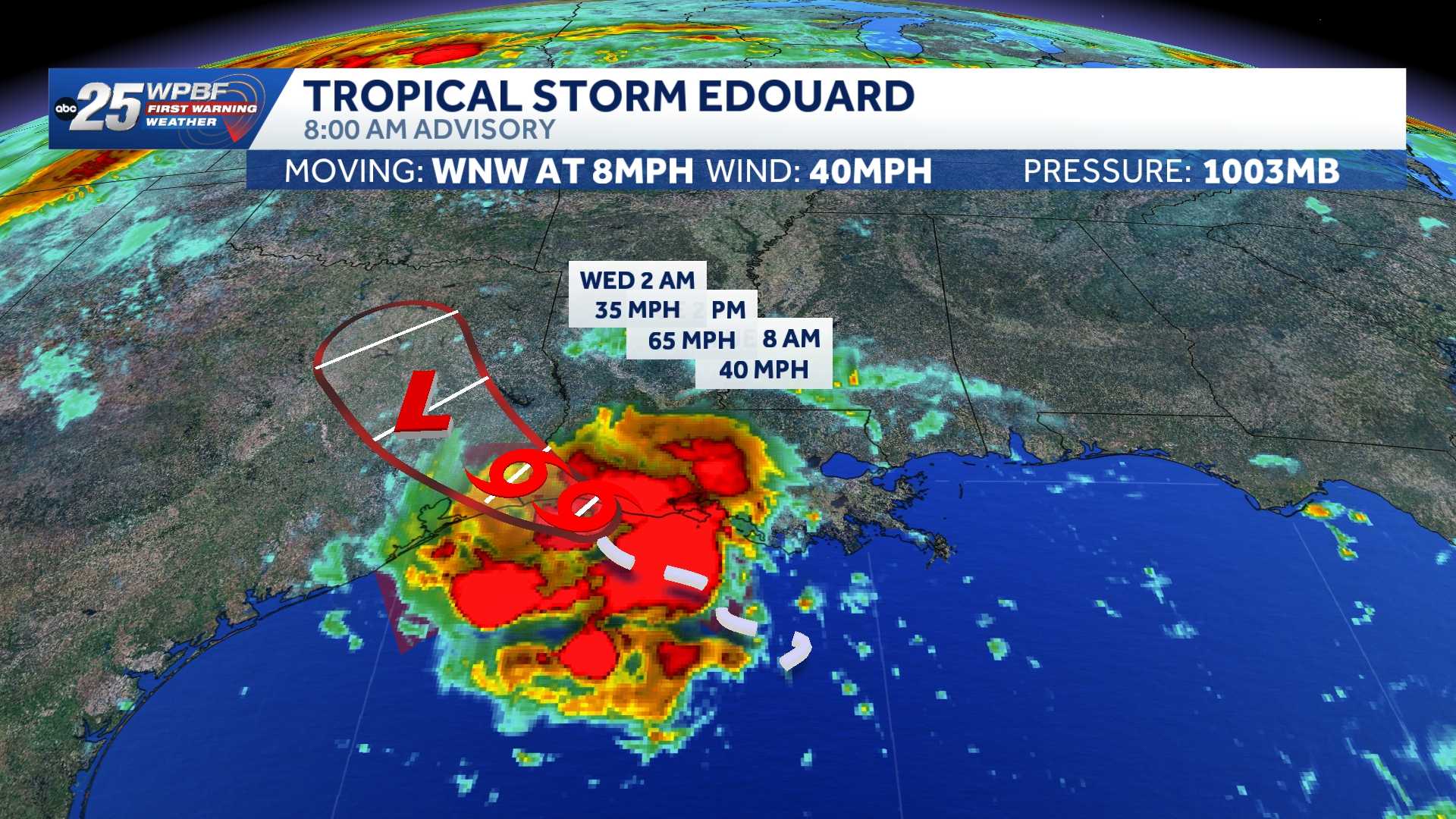 Tropical storm Edouard expected to strengthen before making landfall on Gulf Coast Tuesday