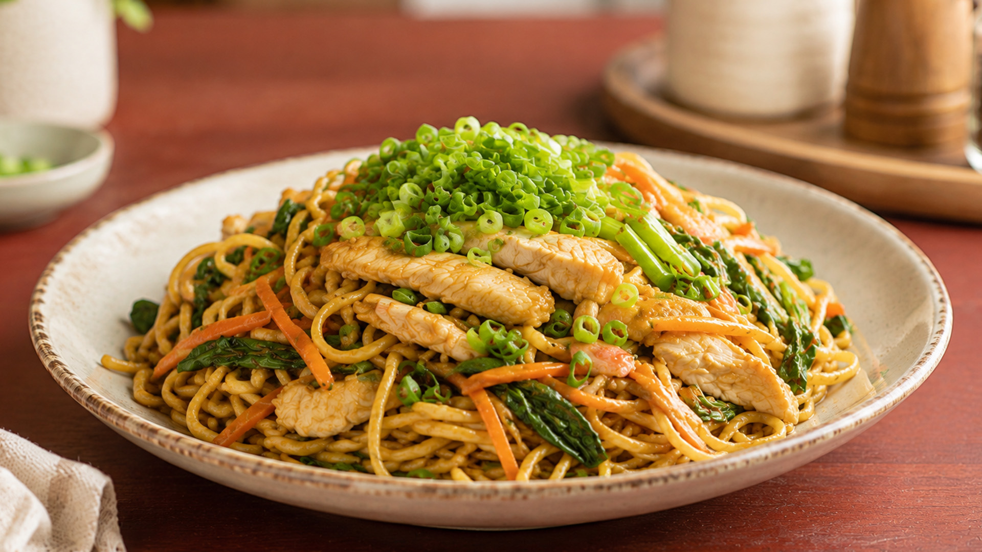 Oyster sauce gives chicken lo mein rich flavor