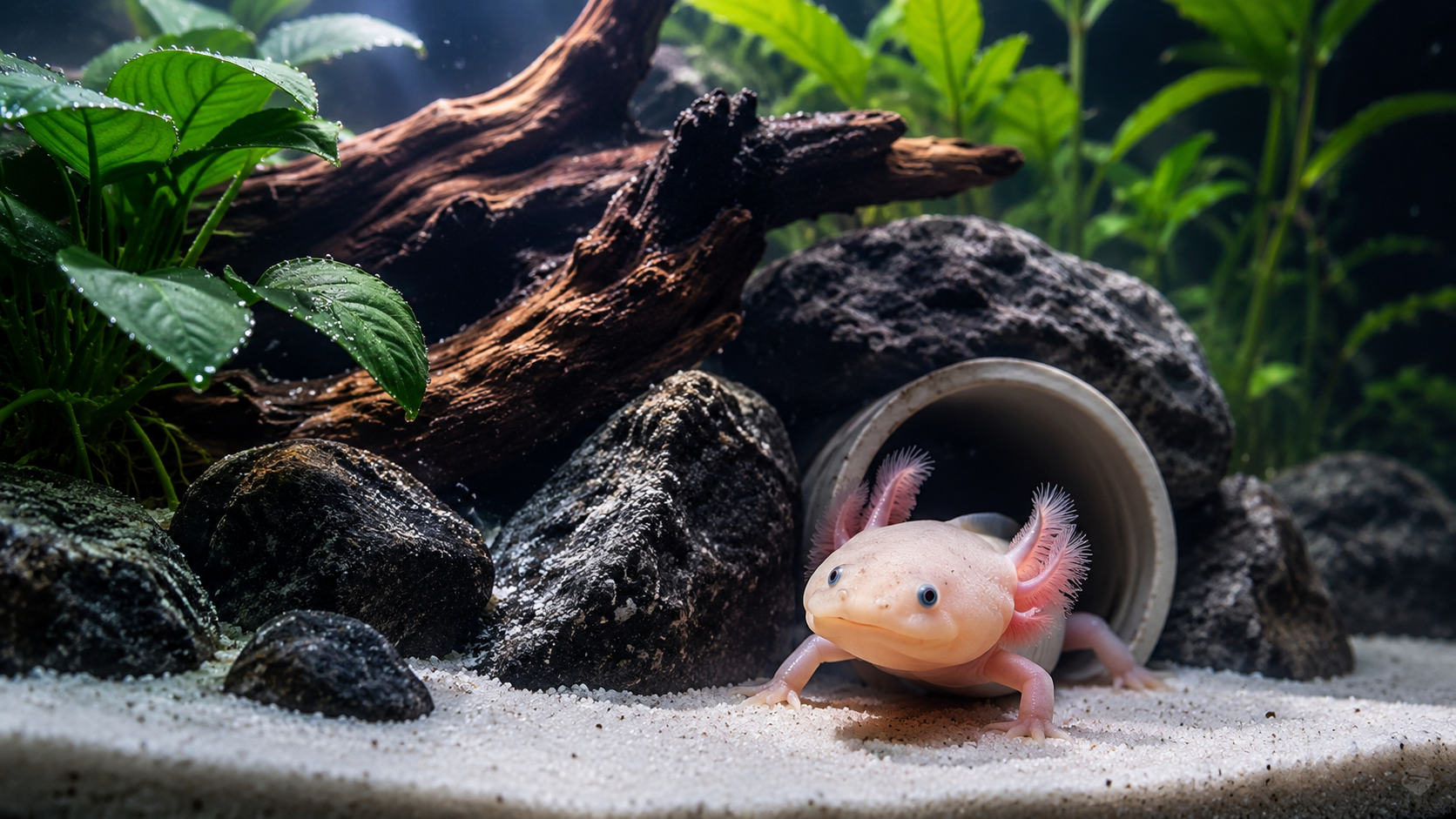 Setting up a baby axolotl aquarium and bringing home a GFP axolotl