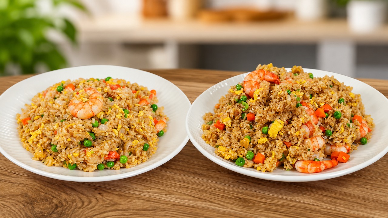 I made shrimp fried rice with fresh and day-old rice - the difference ...