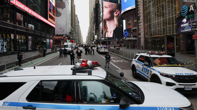 Police officers at the scene of the stabbing on Monday. Pic: Reuters