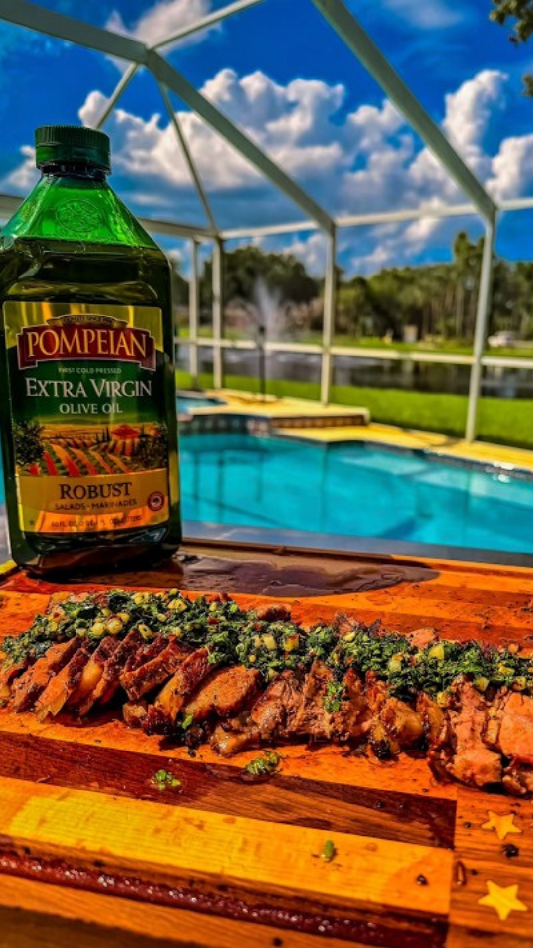Grilled steak finished with fresh chimichurri