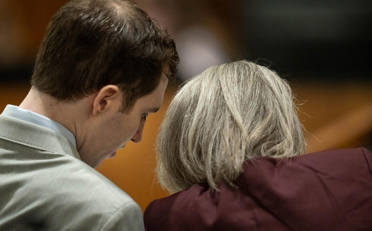 Tyler Robinson speaks with his defence attorney during a preliminary hearing in Utah on Tuesday - Getty Images / Francisco Kjolseth-Pool