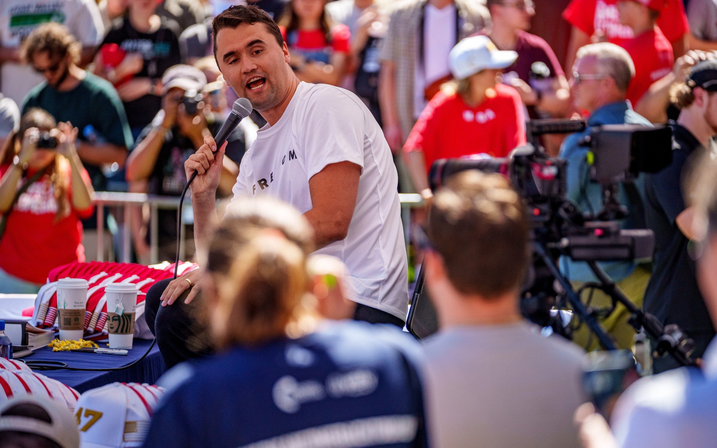 Charlie Kirk speaks at Utah Valley University on the day he was shot dead