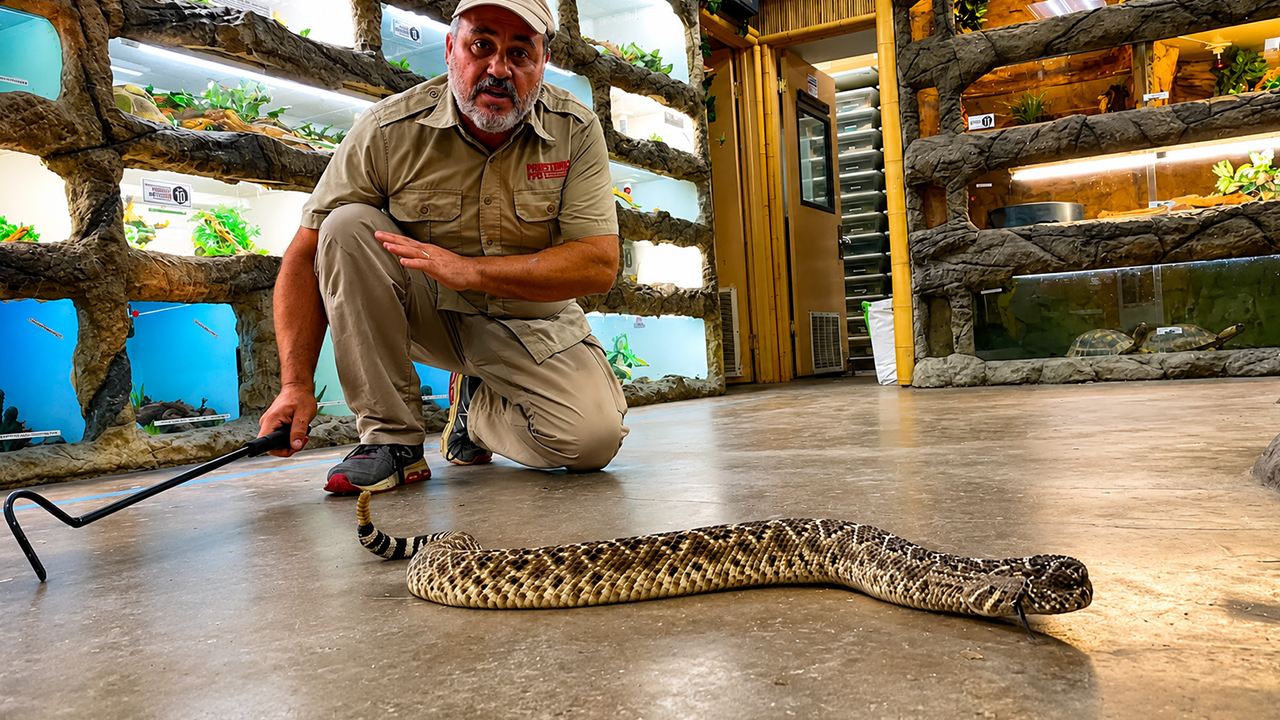 Expert handling keeps these massive venomous snakes under control