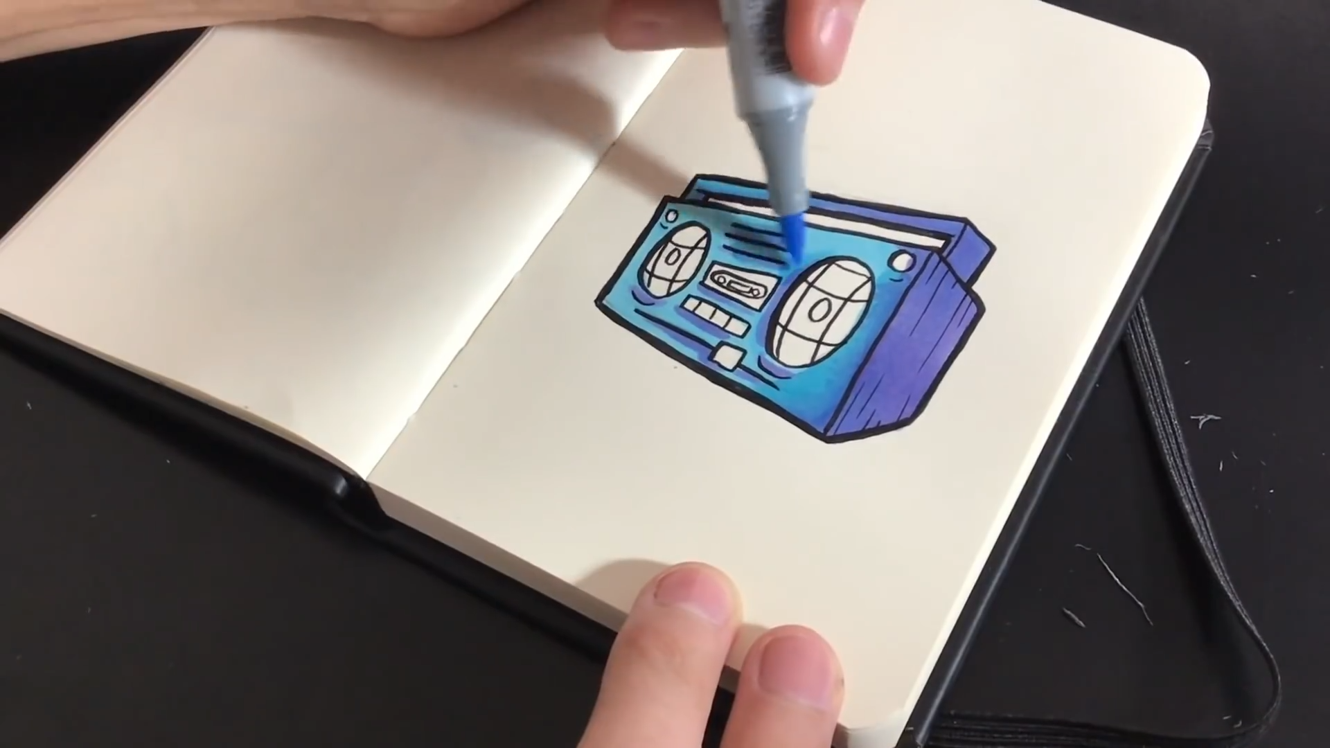 Transform basic lines into a stylized boombox drawing