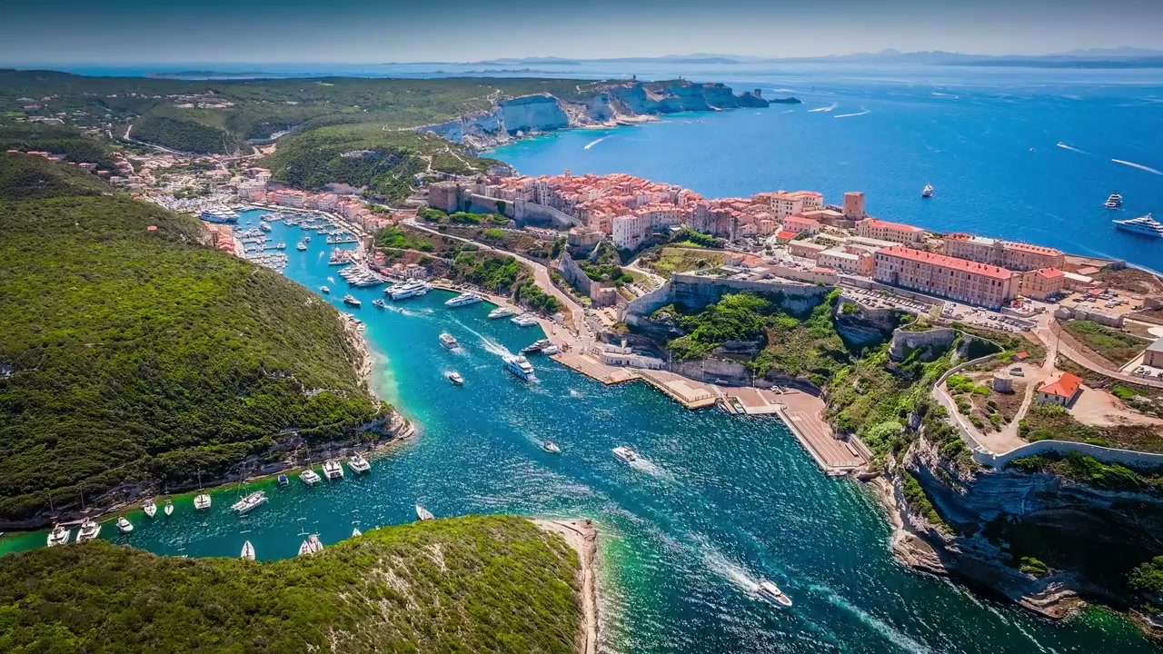 Bonifacio, France: Drone glides over cliffside fortress
