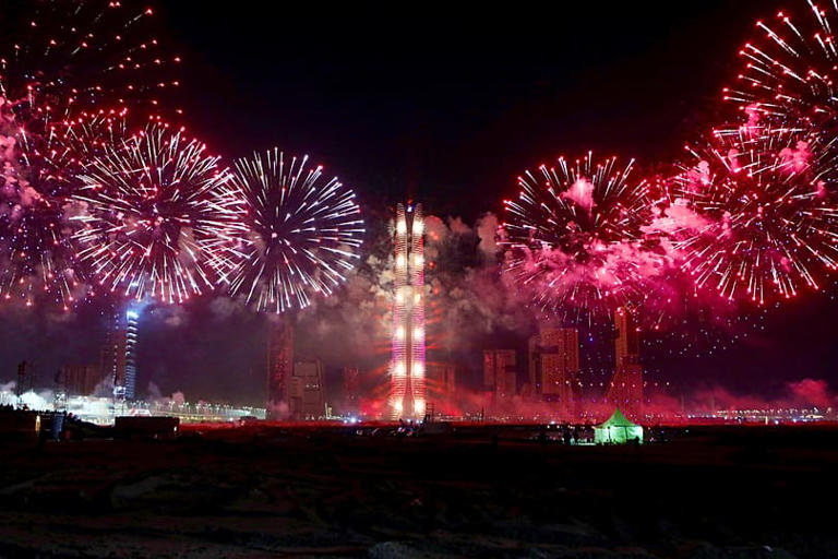 Fireworks light up the Chinese-built Iconic Tower in Egypt's New Administrative Capital during New Year celebrations. AP Photo
